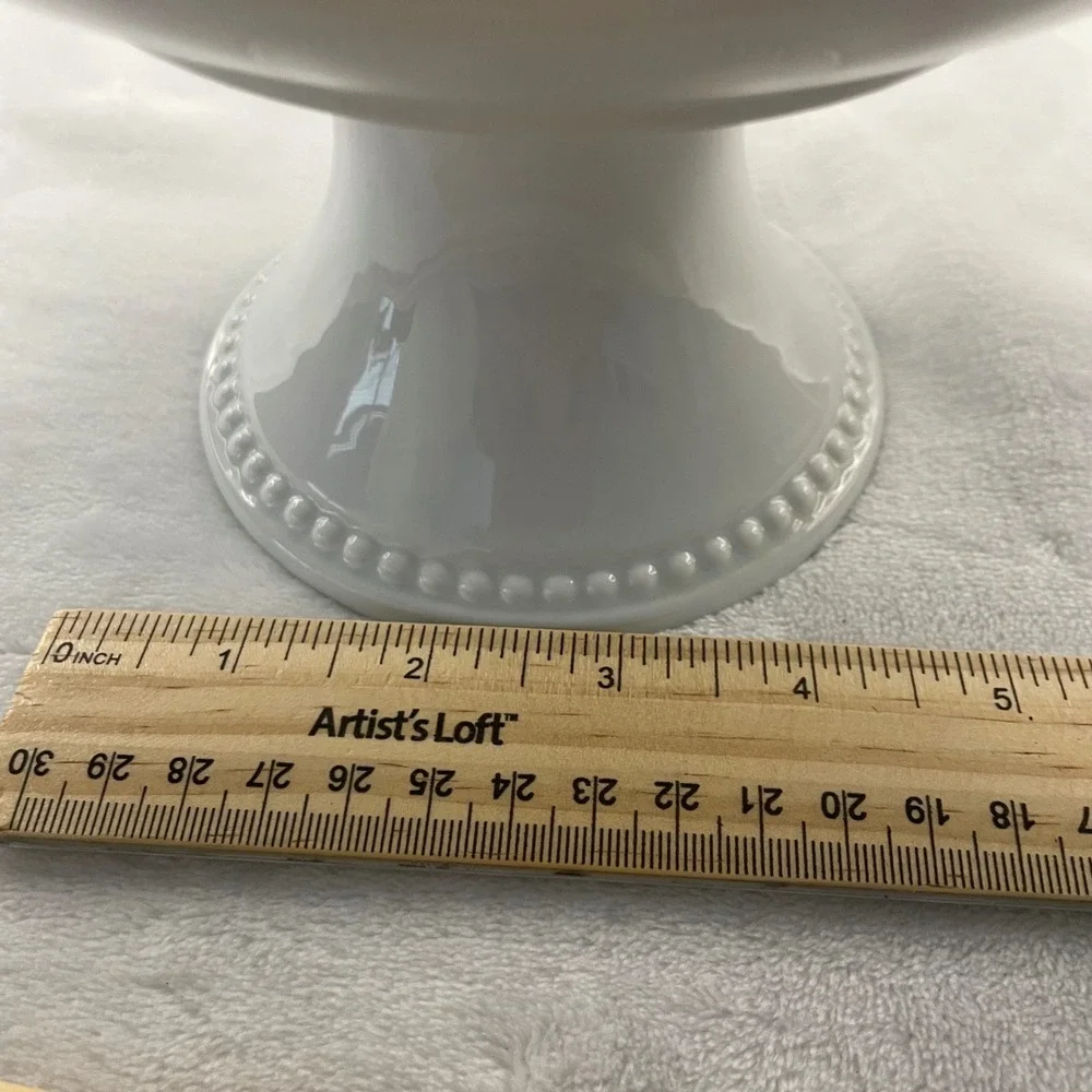 Threshold White Porcelain Pedestal Bowl Beaded Rim Footed Serving Centerpiece